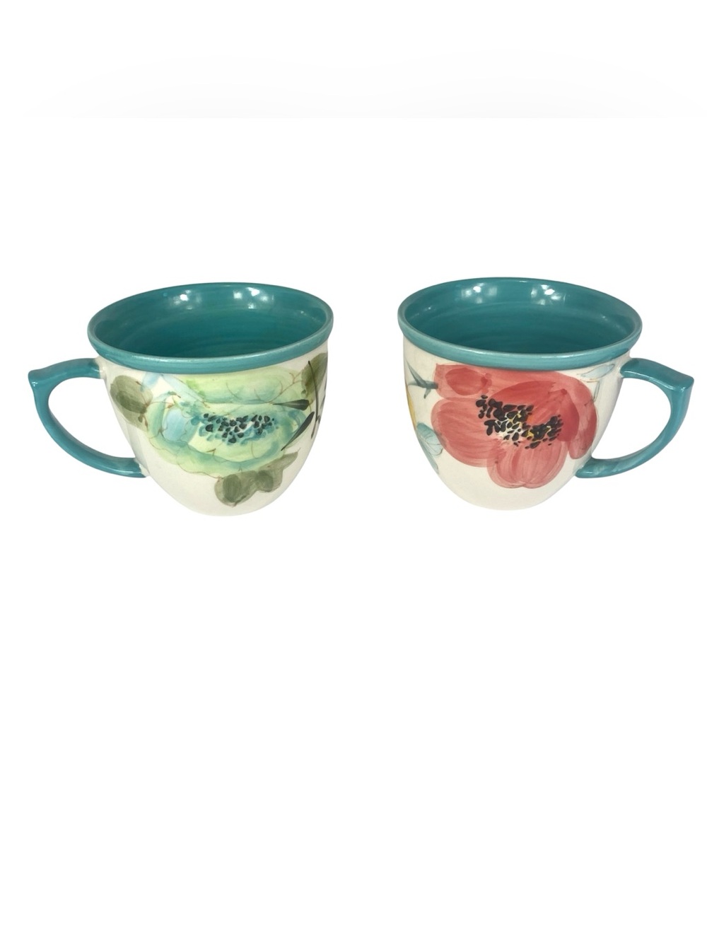 The Pioneer Woman Floral Ceramic Mugs with Teal Interior (Set of 2)